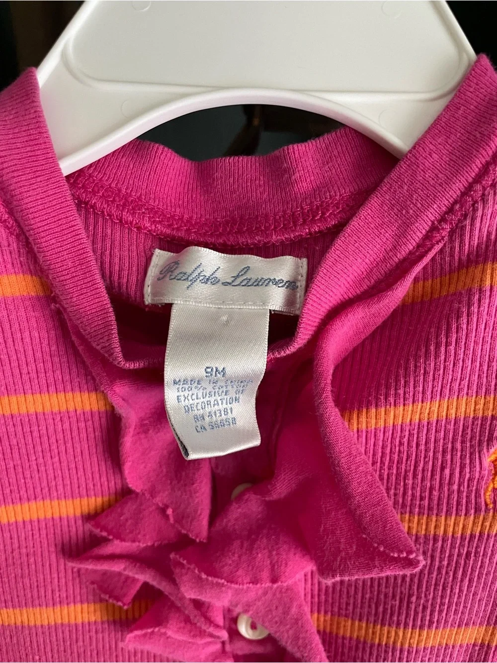 Ralph Lauren Pink and Yellow Striped Ruffle One-Piece Footie